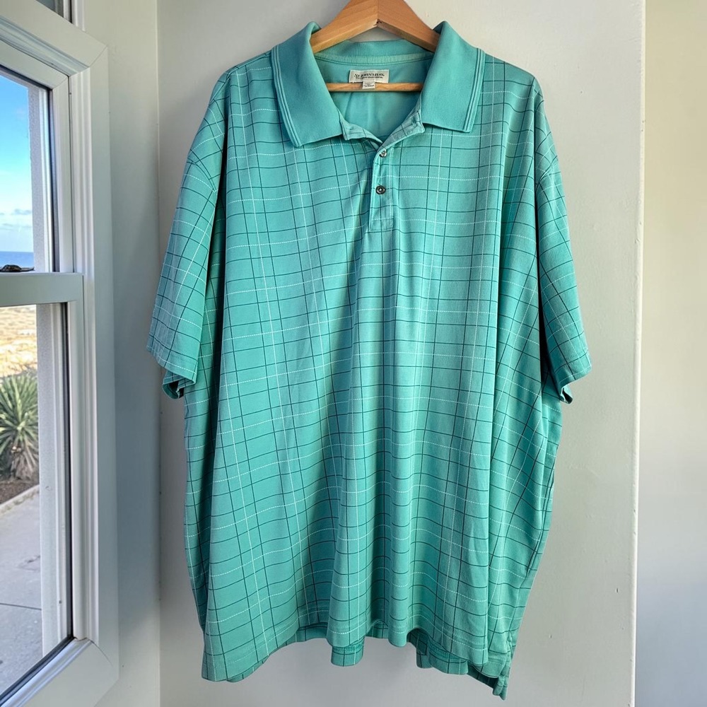 Golfcore Preppy St. Johns Bay Polo Shirt 3XL Teal Windowpane Check Cotton Blend